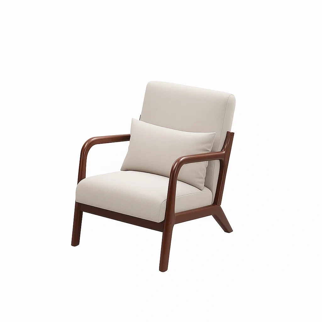 Fauteuil moderne avec accoudoirs en bois et coussin confortable