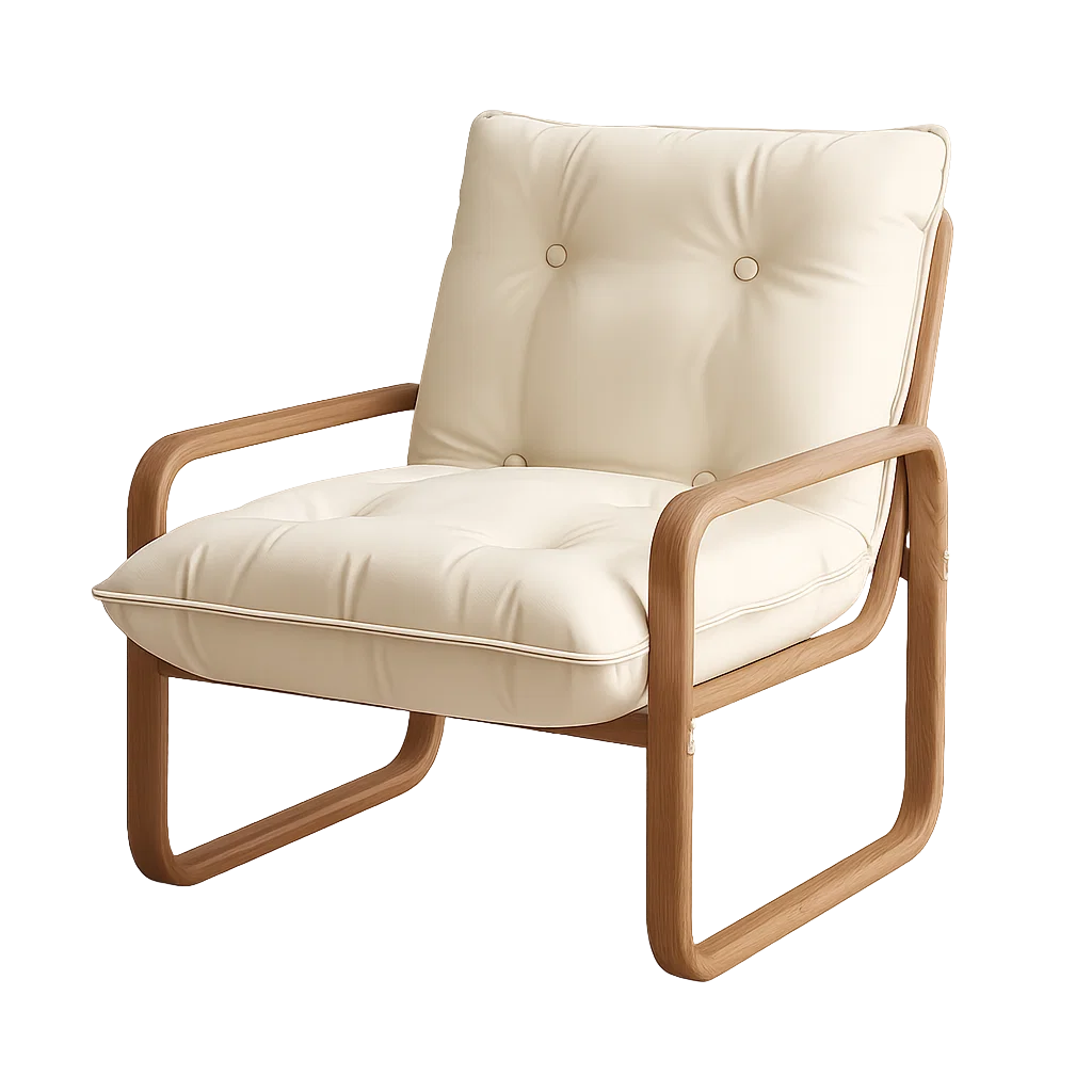 Fauteuil design scandinave avec structure en bois et coussins rembourrés