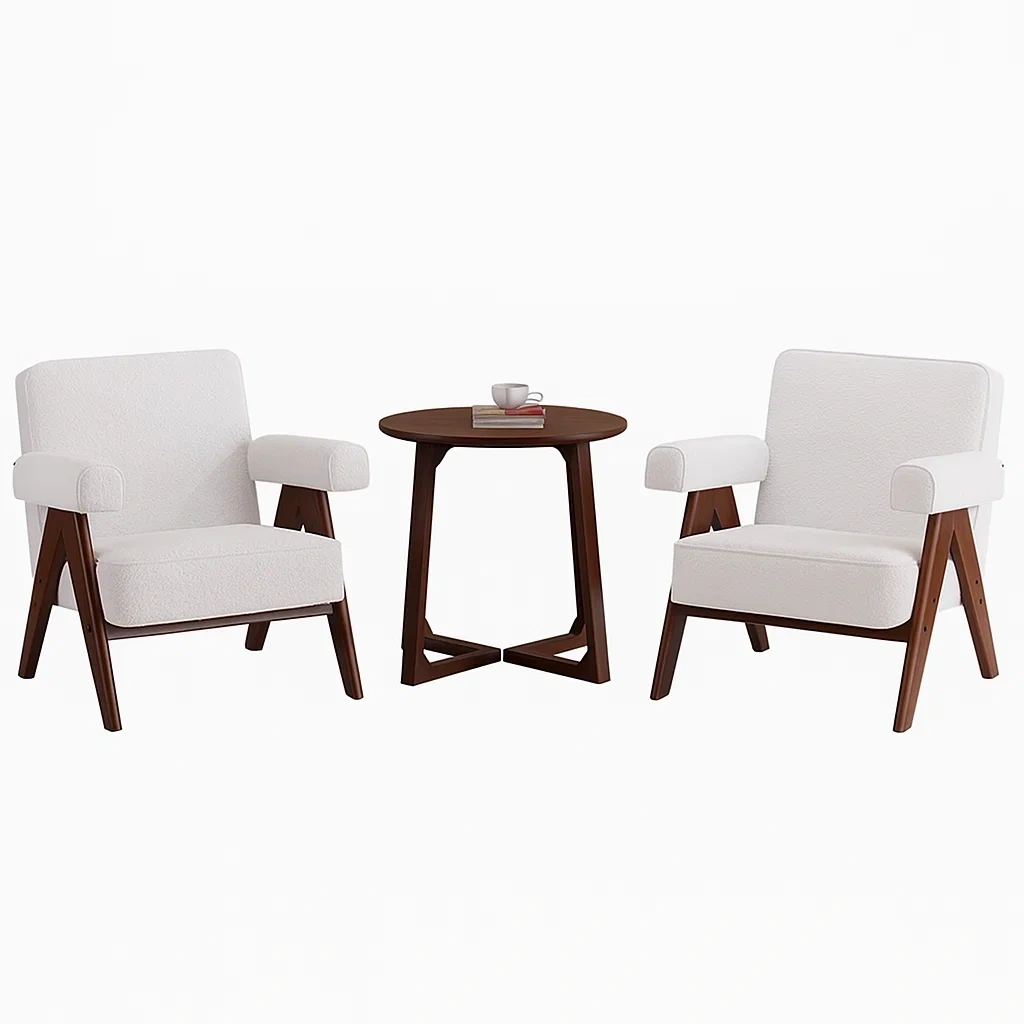 Ensemble de salon 3 pièces avec 2 fauteuils et 1 table basse en bois