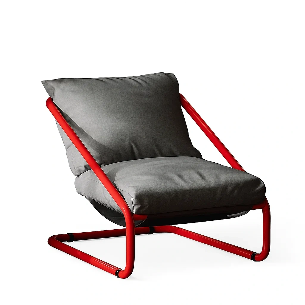 Fauteuil design moderne avec structure en métal et coussins rembourrés
