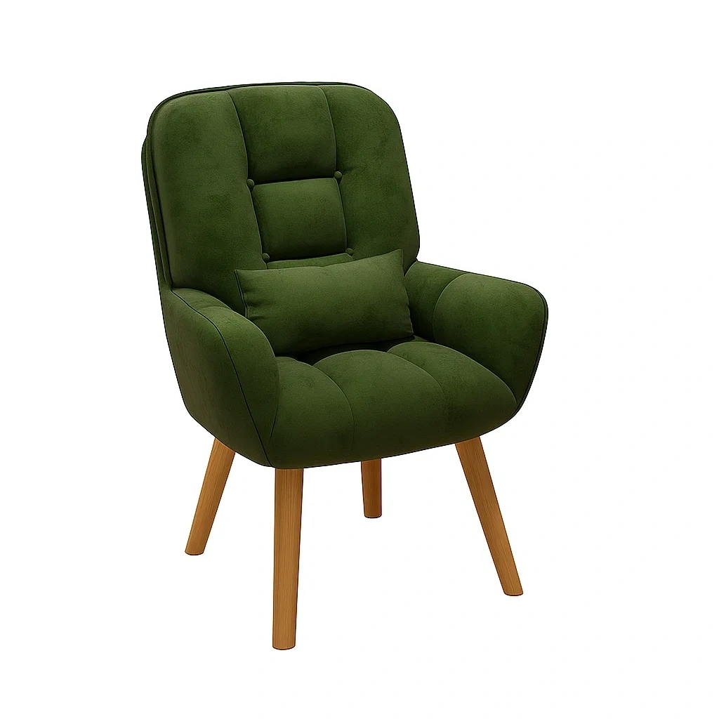 Fauteuil rembourré avec accoudoirs et pieds en bois