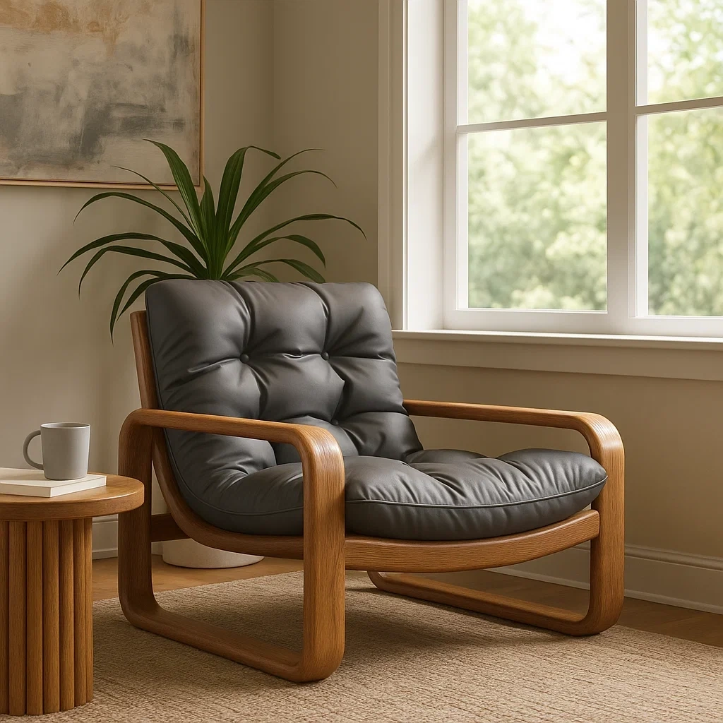 Fauteuil moderne capitonné avec structure en bois massif