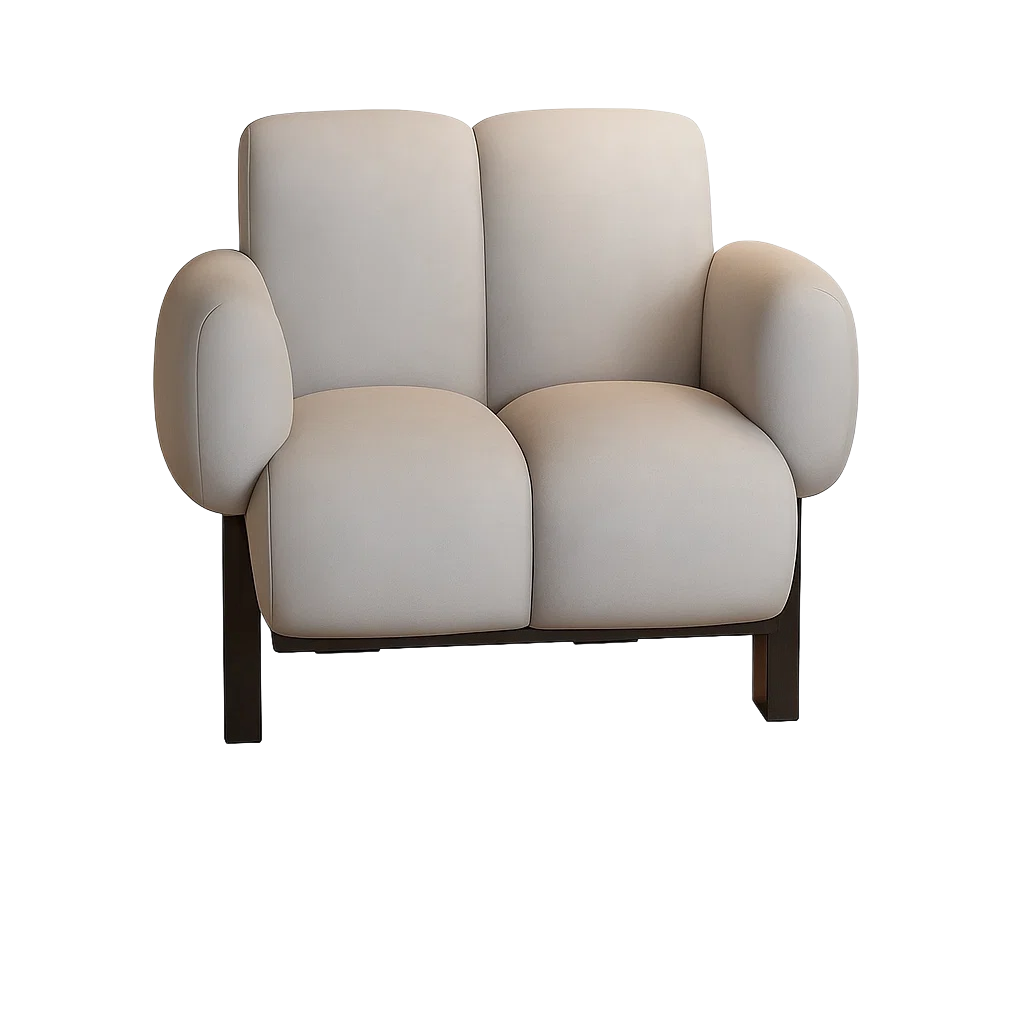 Fauteuil moderne en tissu rembourré avec accoudoirs arrondis