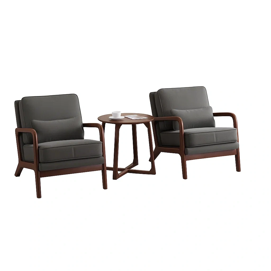 Ensemble de salon 3 pièces avec 2 fauteuils et 1 table basse en bois