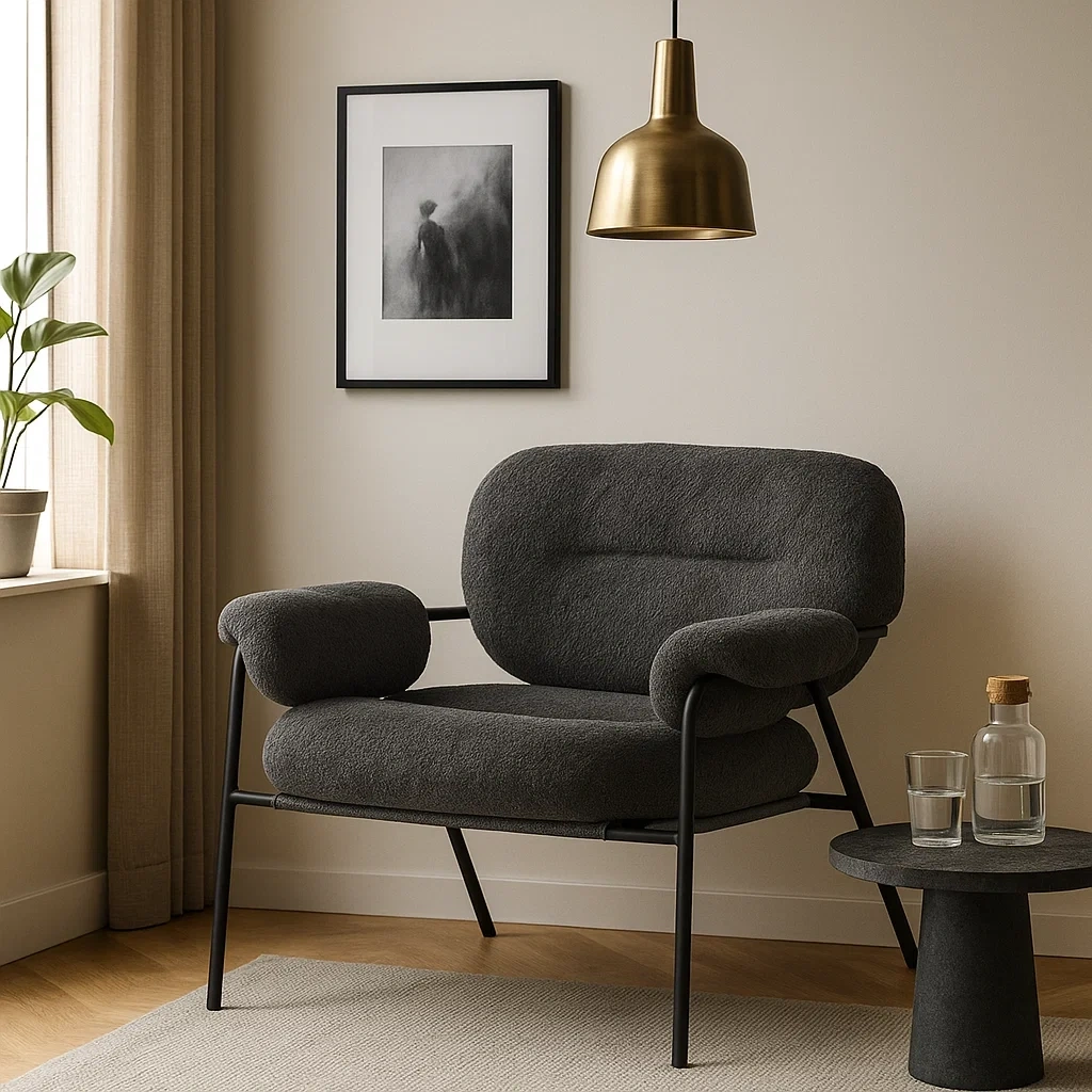 Fauteuil de salon moderne en tissu doux avec accoudoirs