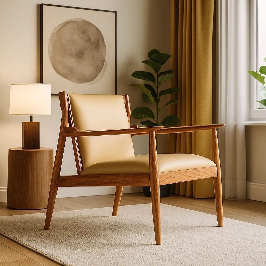 Fauteuil en bois massif avec assise rembourrée