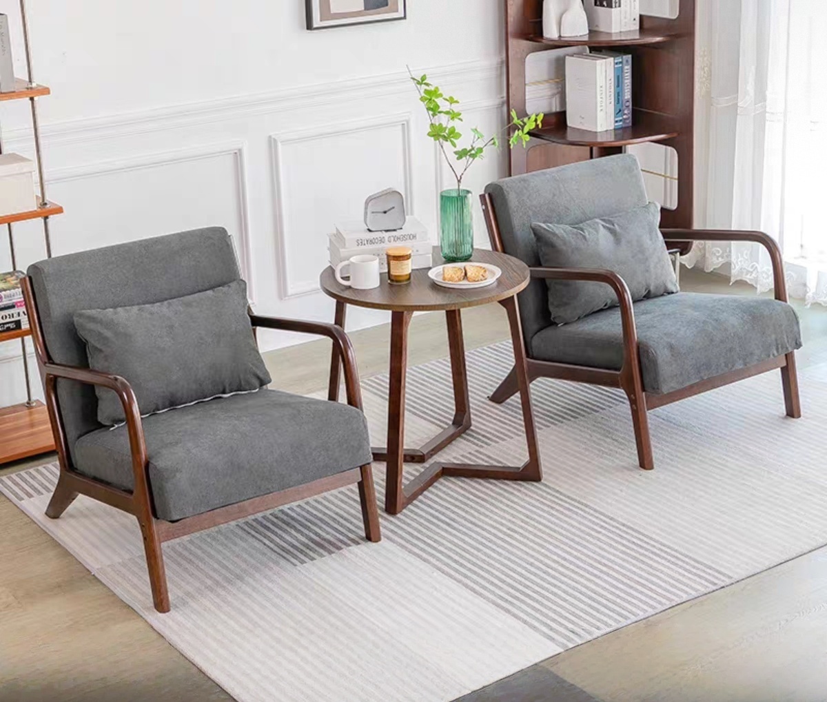 Ensemble de salon 3 pièces avec 2 fauteuils et 1 table basse en bois