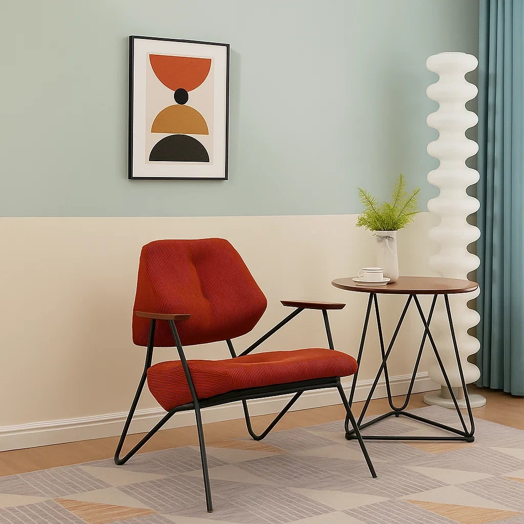 Fauteuil design moderne en métal avec assise rembourrée