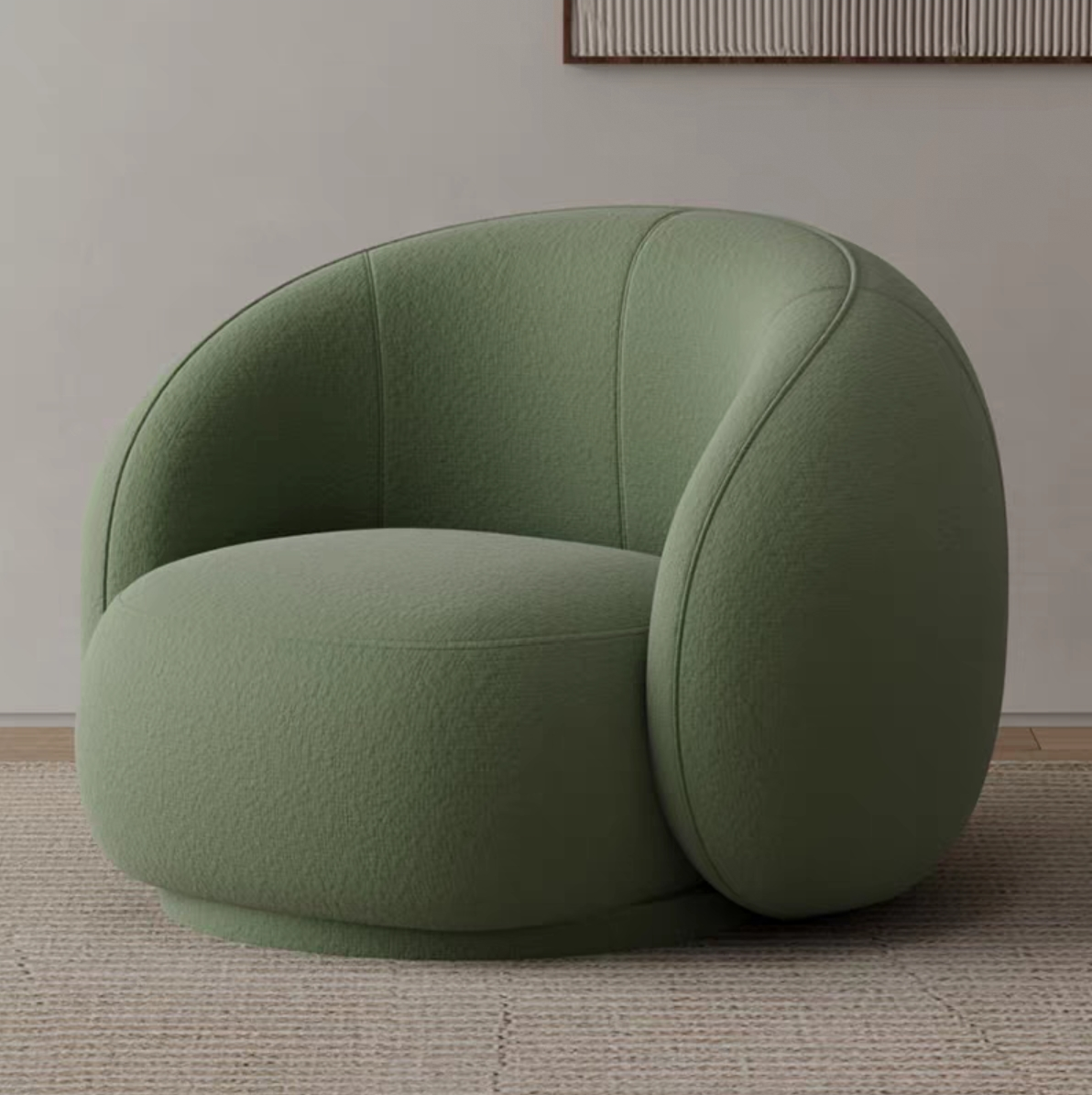 Fauteuil moderne arrondi en tissu, design confortable pour salon