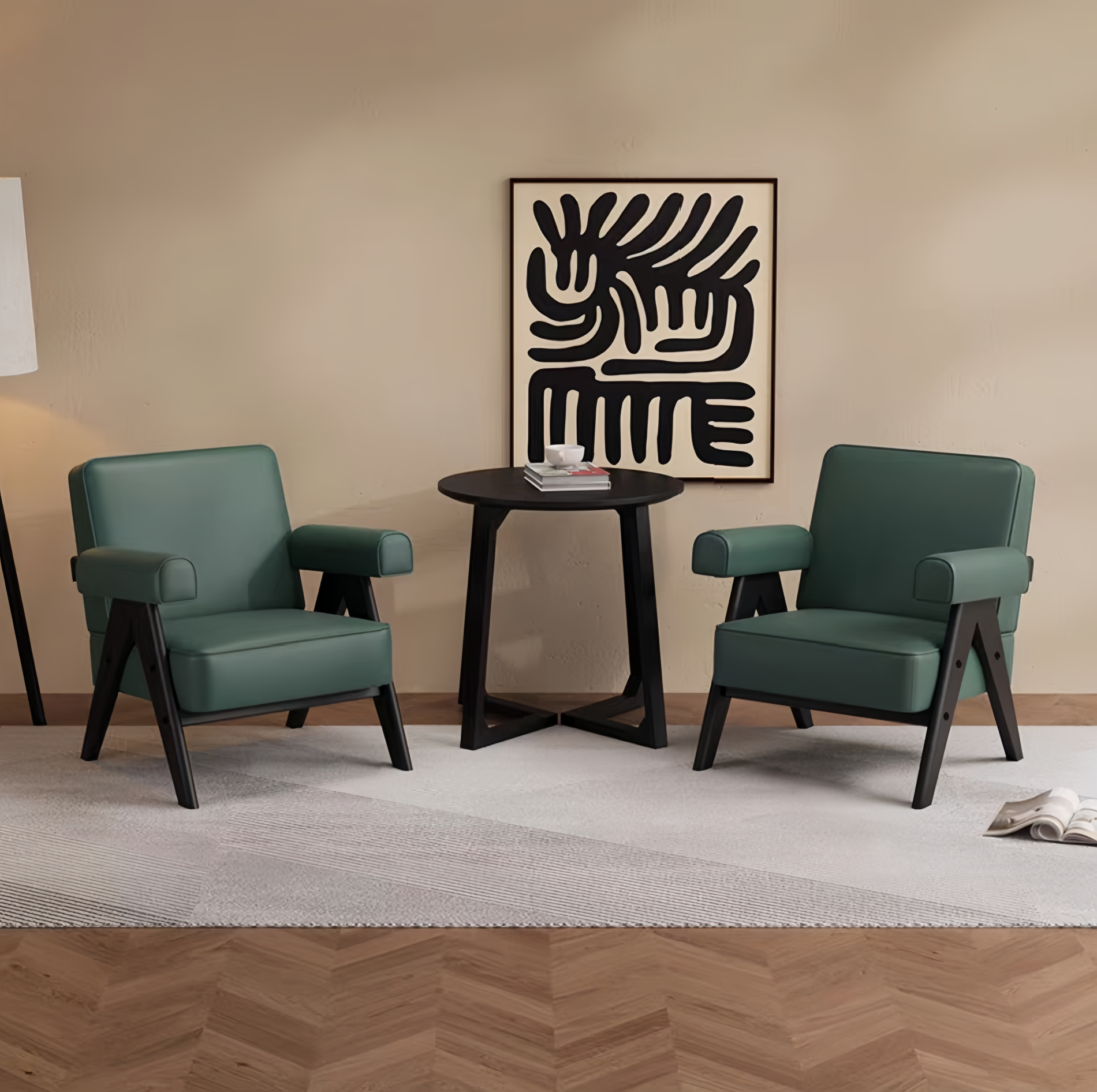 Ensemble de salon 3 pièces avec 2 fauteuils et 1 table basse en bois