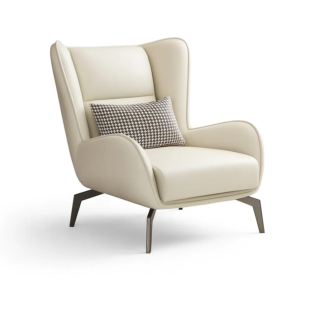 Fauteuil contemporain haut dossier avec coussin décoratif