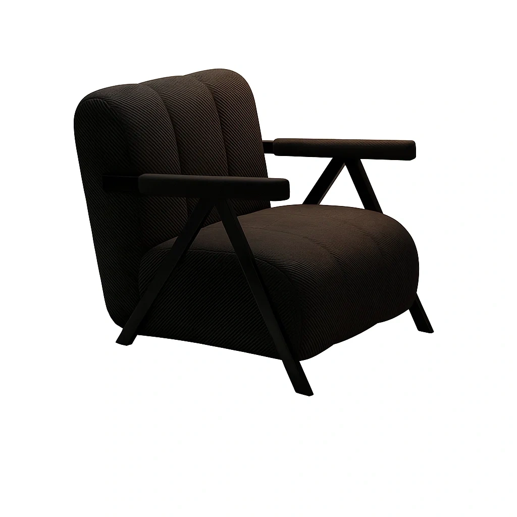 Fauteuil design contemporain avec accoudoirs en bois et assise rembourrée