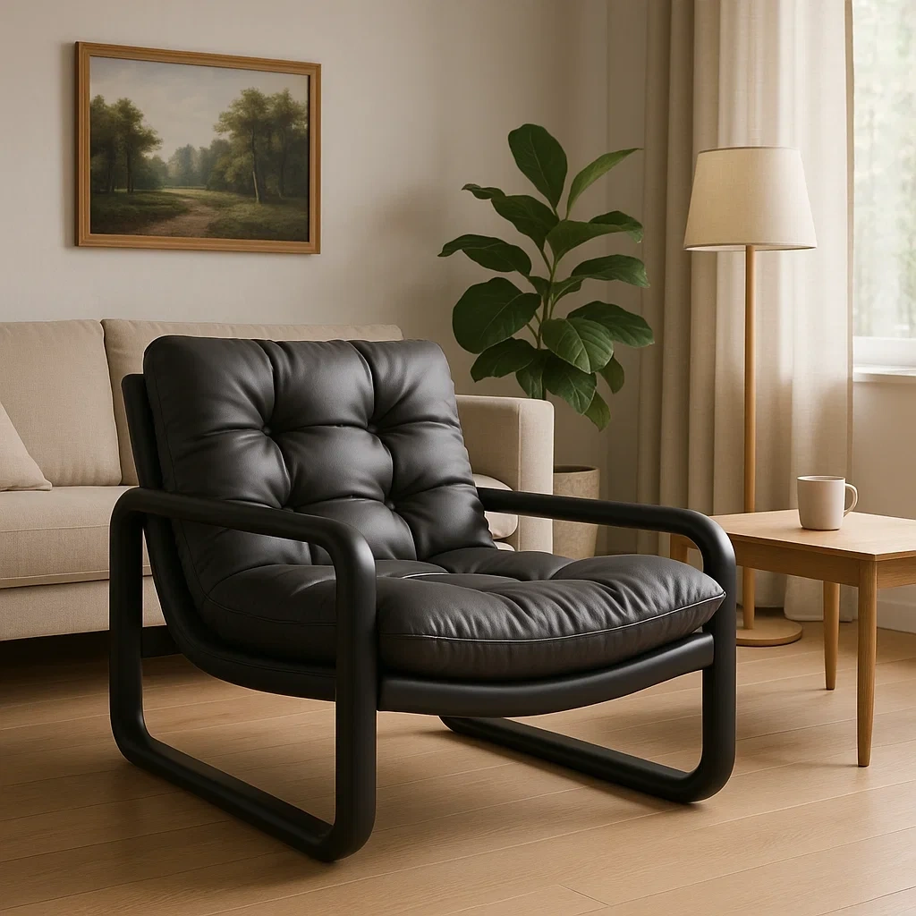 Fauteuil moderne capitonné avec structure en bois massif