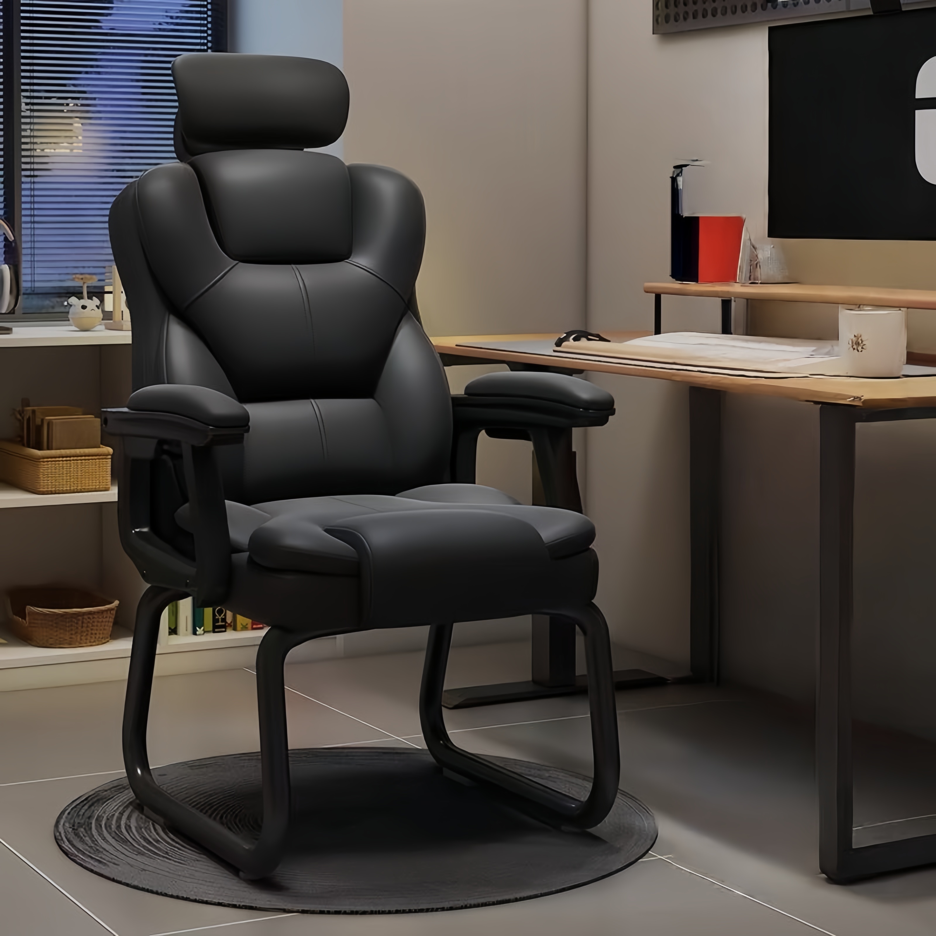 Fauteuil de bureau ergonomique avec dossier haut et accoudoirs rembourrés