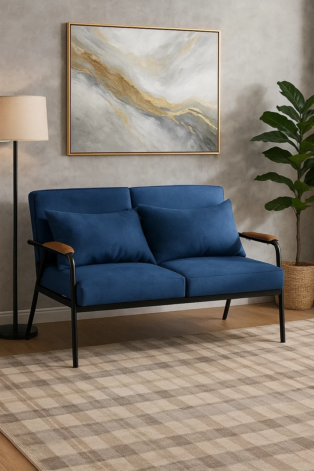 Canapé 2 places moderne avec accoudoirs en bois