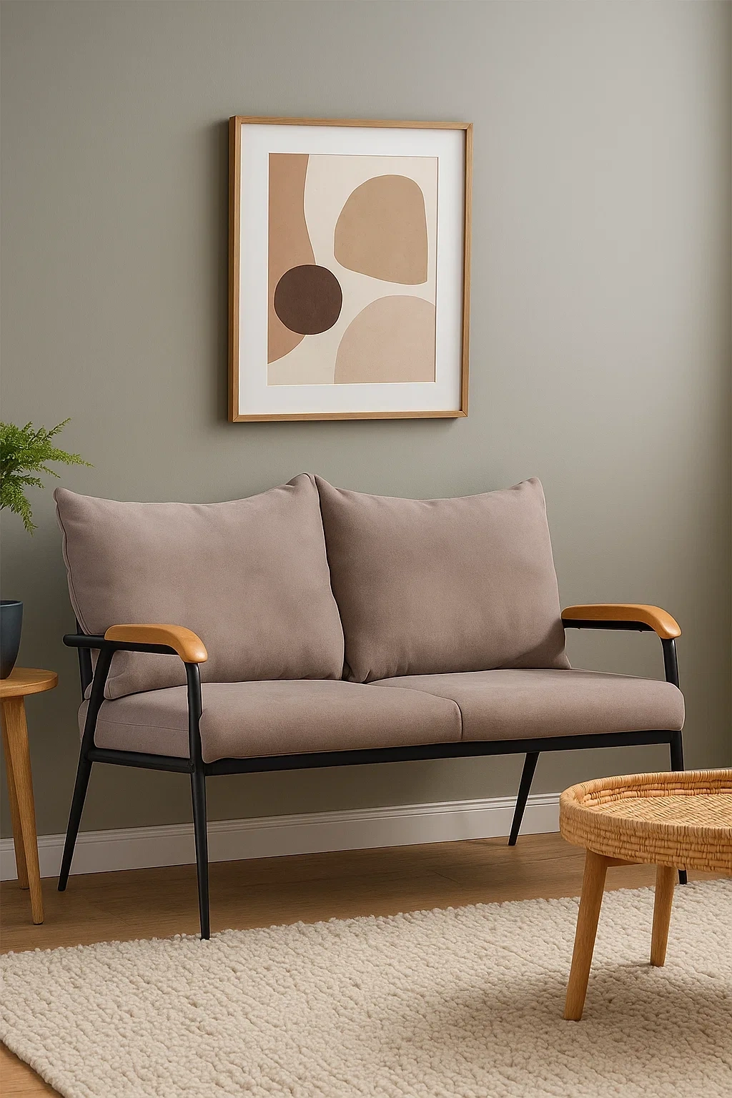 Canapé 2 places moderne avec accoudoirs en bois