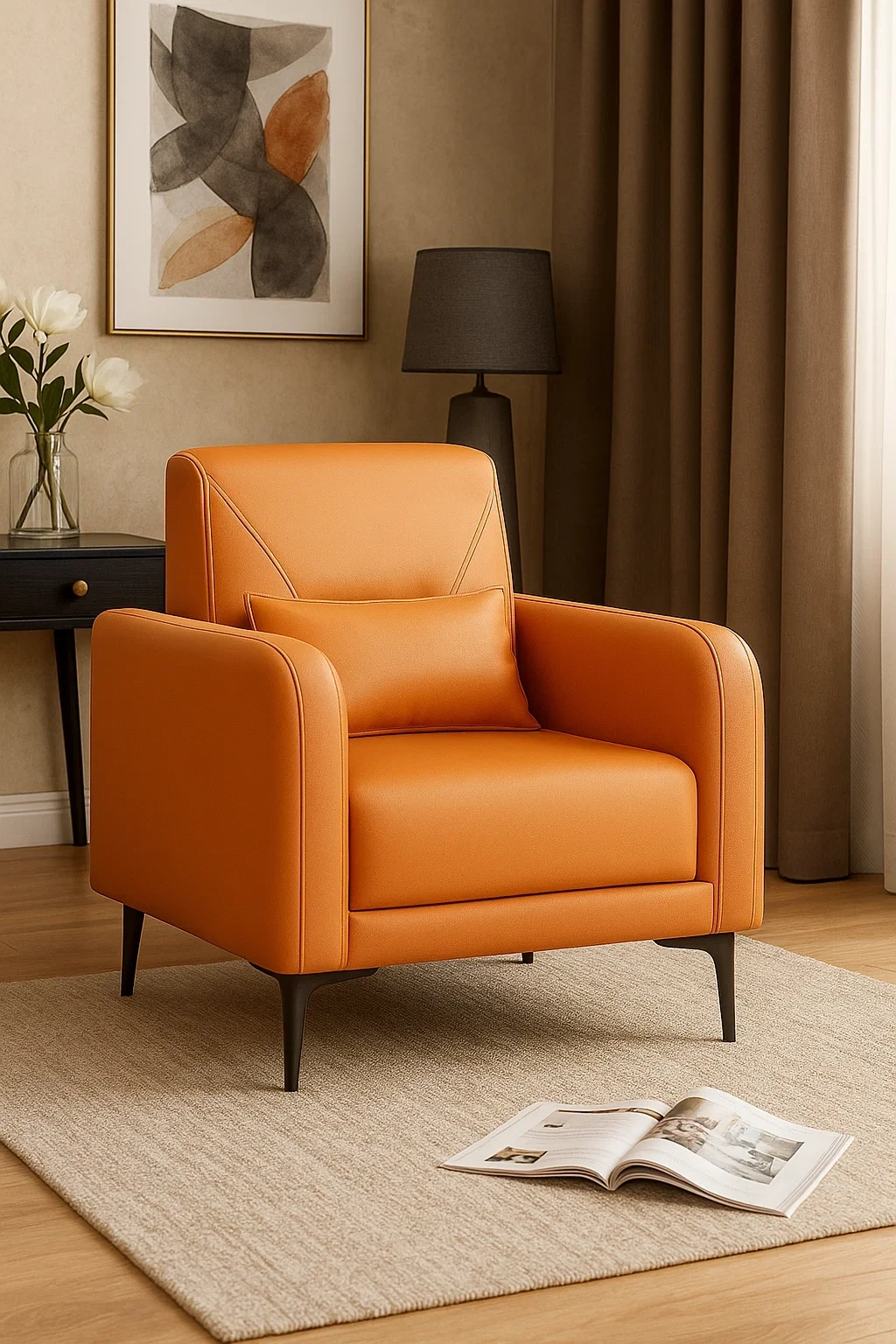 Fauteuil design moderne en cuir avec coussin de soutien