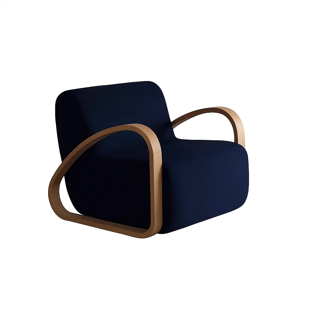 Fauteuil design contemporain avec accoudoirs en bois courbés