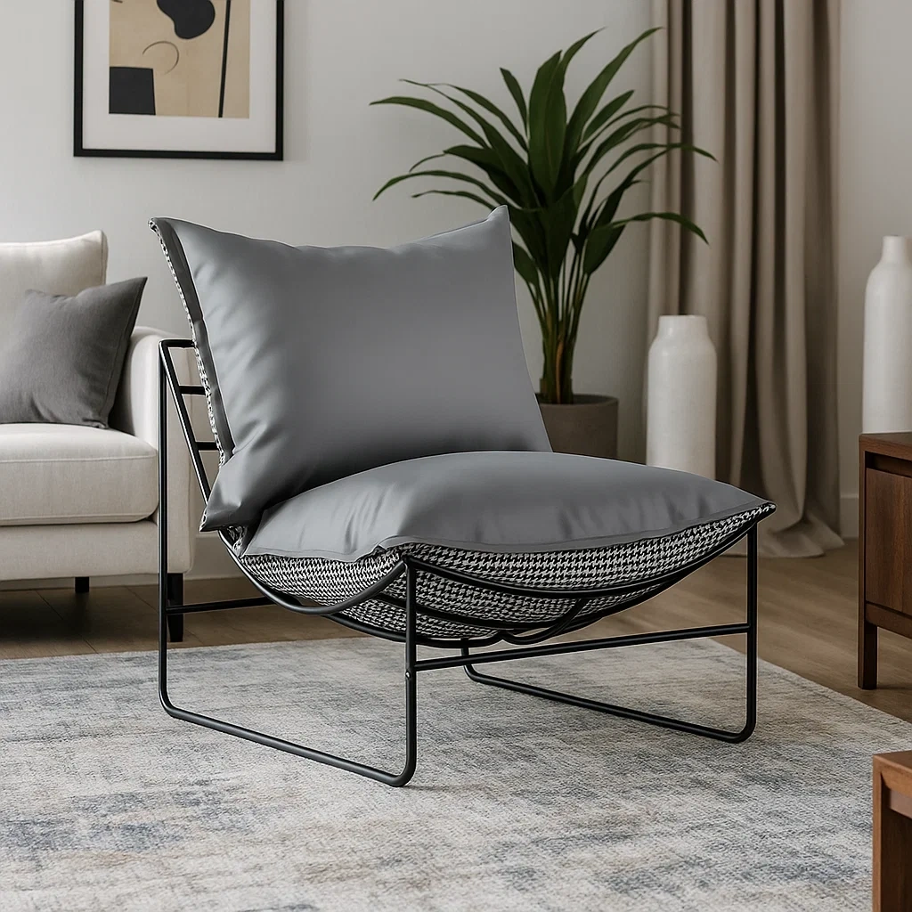 Fauteuil moderne avec coussins amovibles et structure métallique