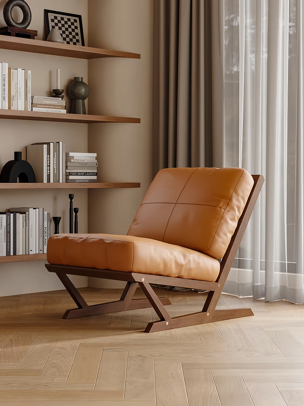 Fauteuil moderne en bois avec coussins rembourrés