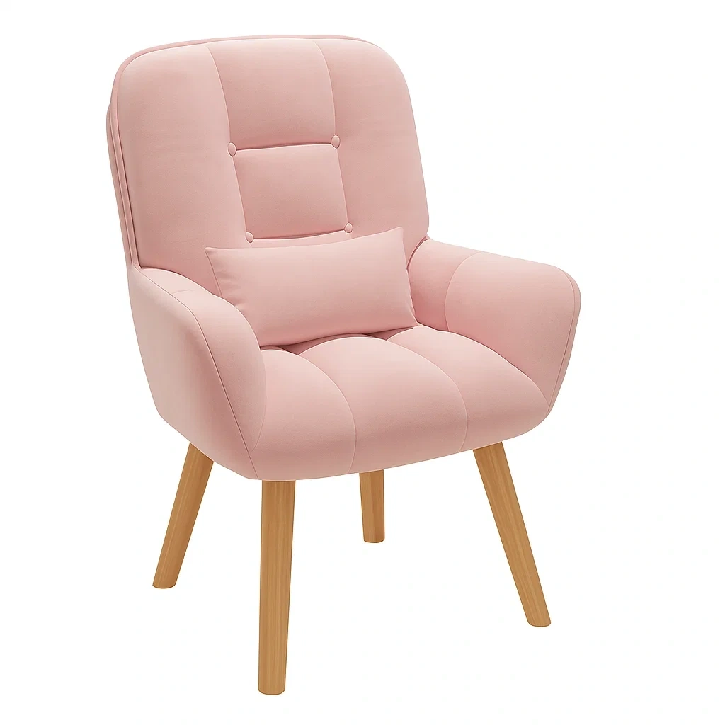 Fauteuil rembourré avec accoudoirs et pieds en bois