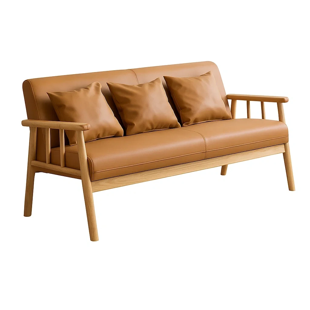 Canapé 3 places en cuir synthétique avec structure en bois clair