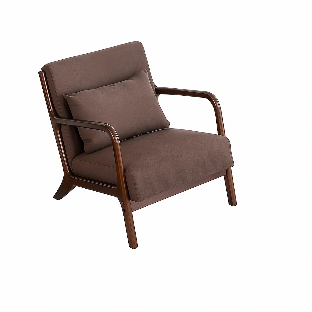 Fauteuil moderne avec accoudoirs en bois et coussin de dossier