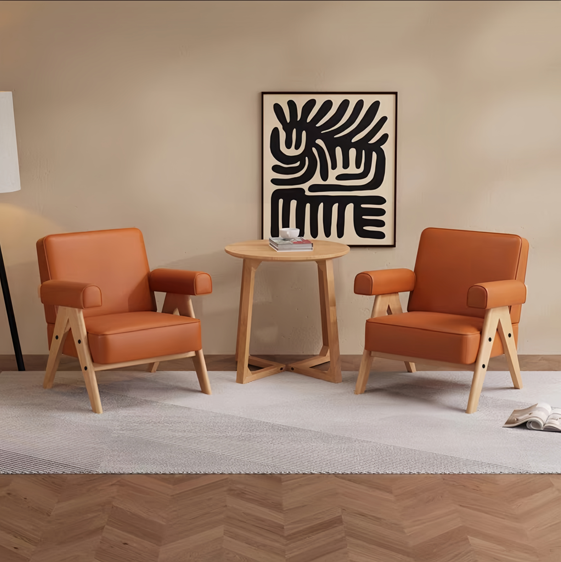 Ensemble de salon 3 pièces avec 2 fauteuils et 1 table basse en bois