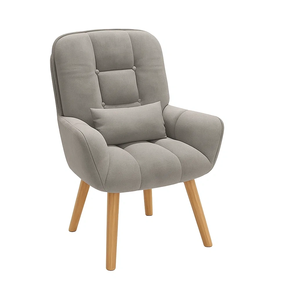 Fauteuil rembourré avec accoudoirs et pieds en bois