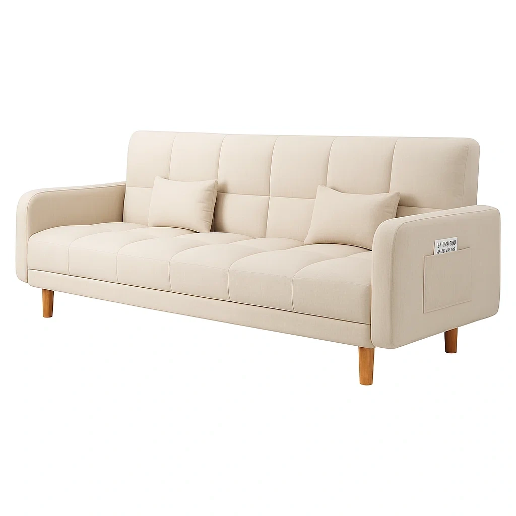 Canapé convertible moderne 3 places avec accoudoirs et coussins