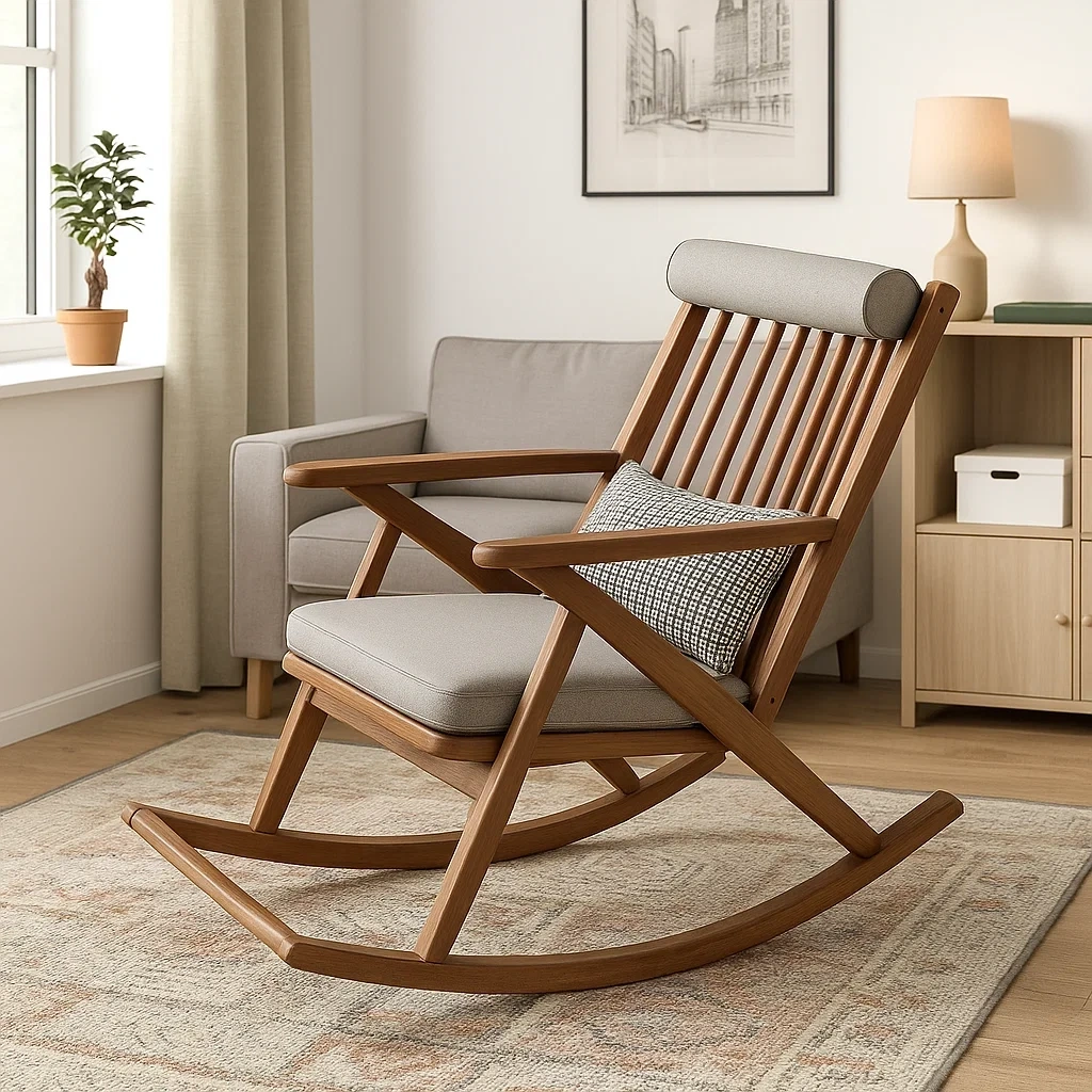 Fauteuil à bascule en bois avec coussin confortable