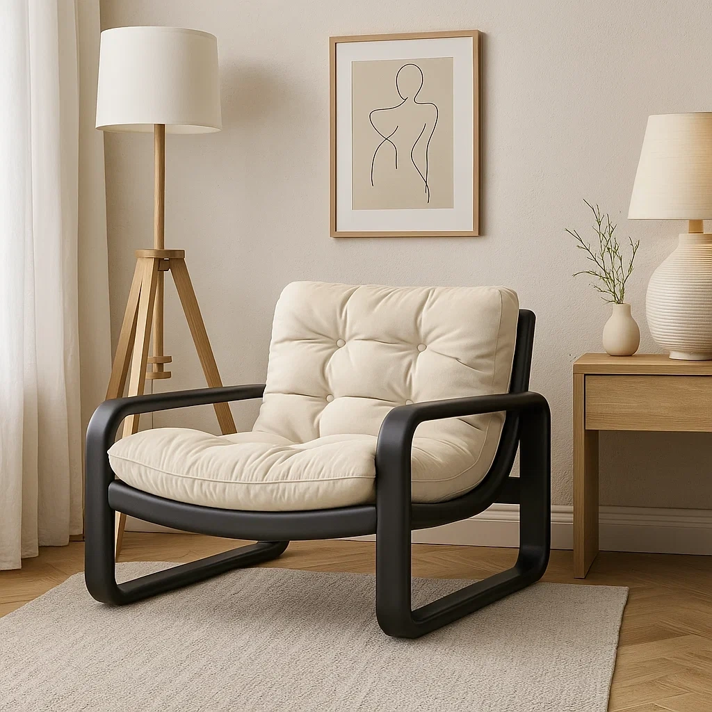 Fauteuil moderne capitonné avec structure en bois massif