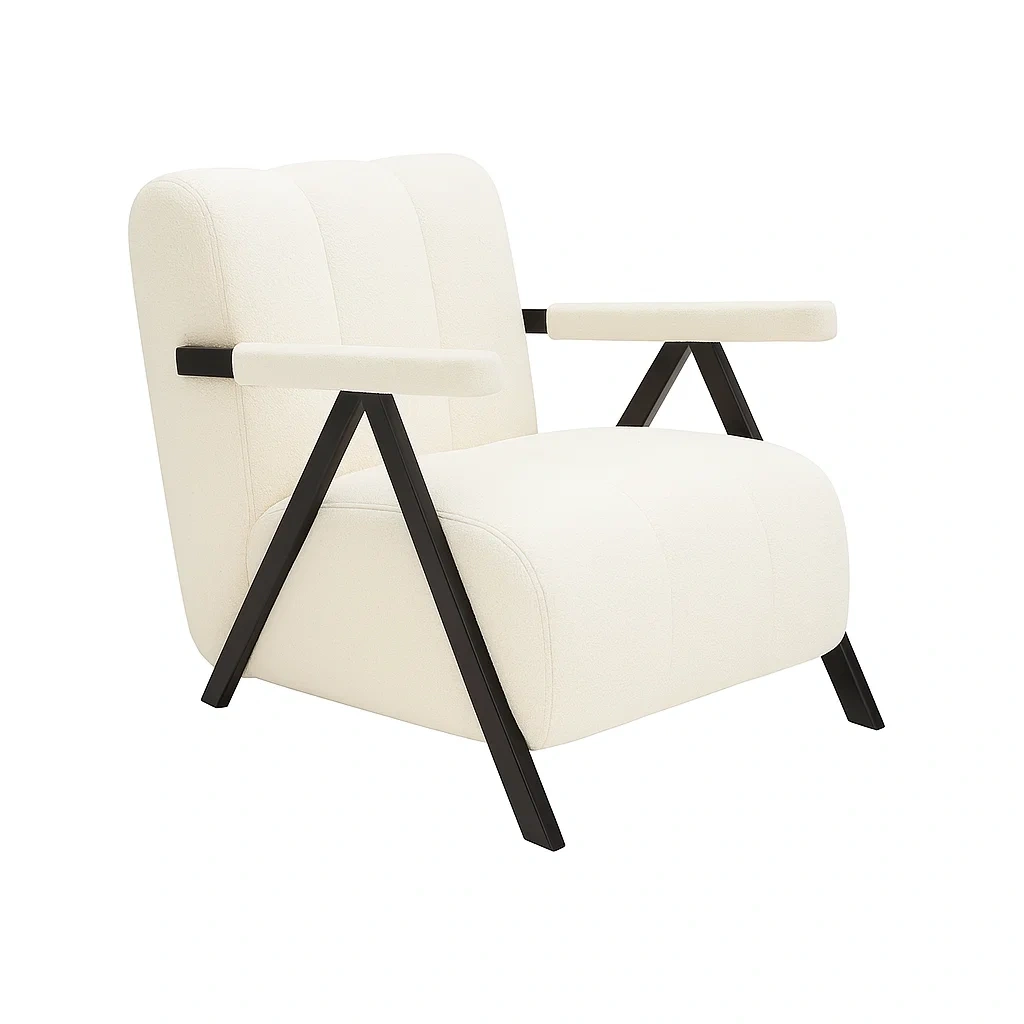 Fauteuil design contemporain avec accoudoirs en bois et assise rembourrée