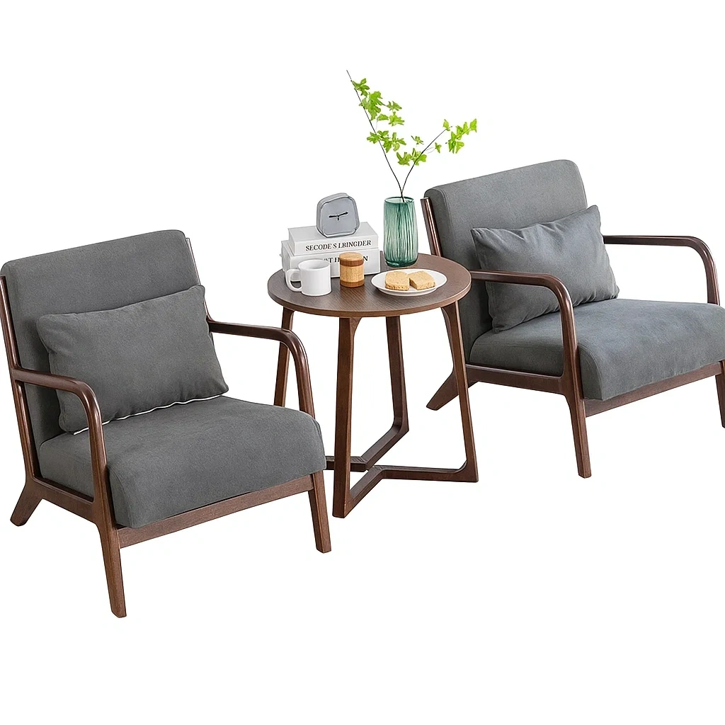 Ensemble de salon 3 pièces avec 2 fauteuils et 1 table basse en bois