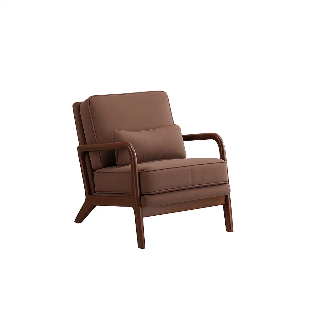 Fauteuil moderne avec accoudoirs en bois et coussins rembourrés