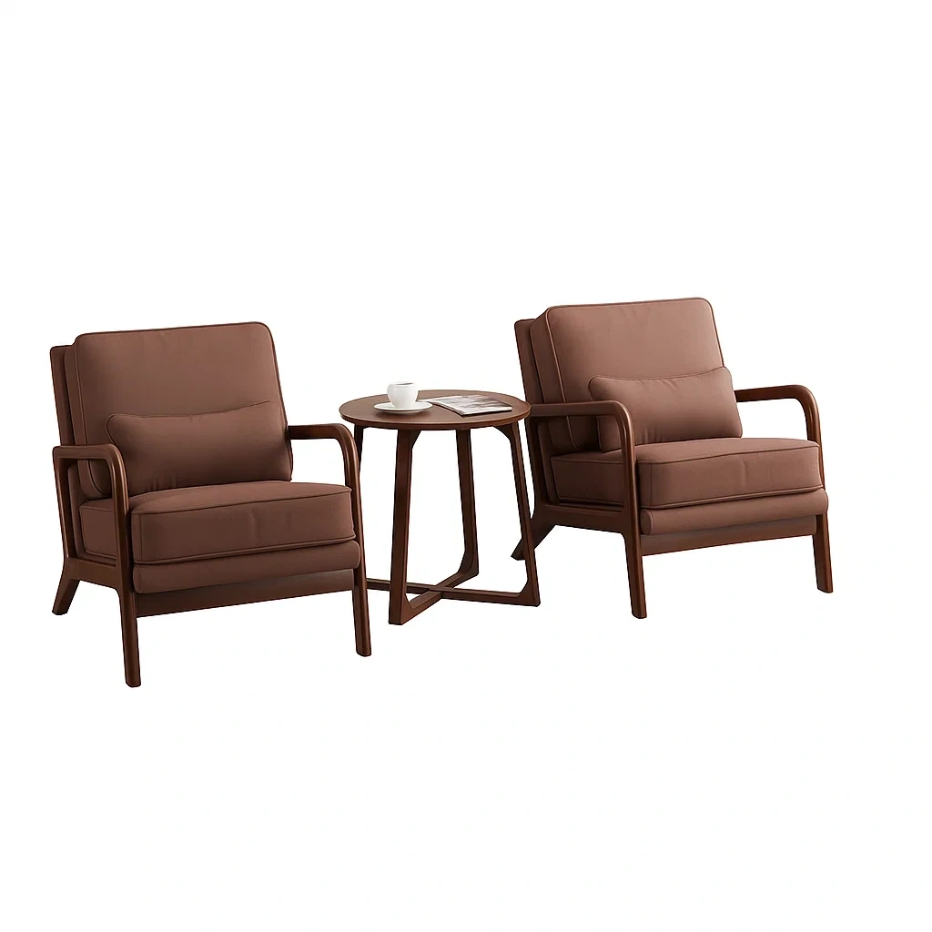 Ensemble de salon 3 pièces avec 2 fauteuils et 1 table basse en bois