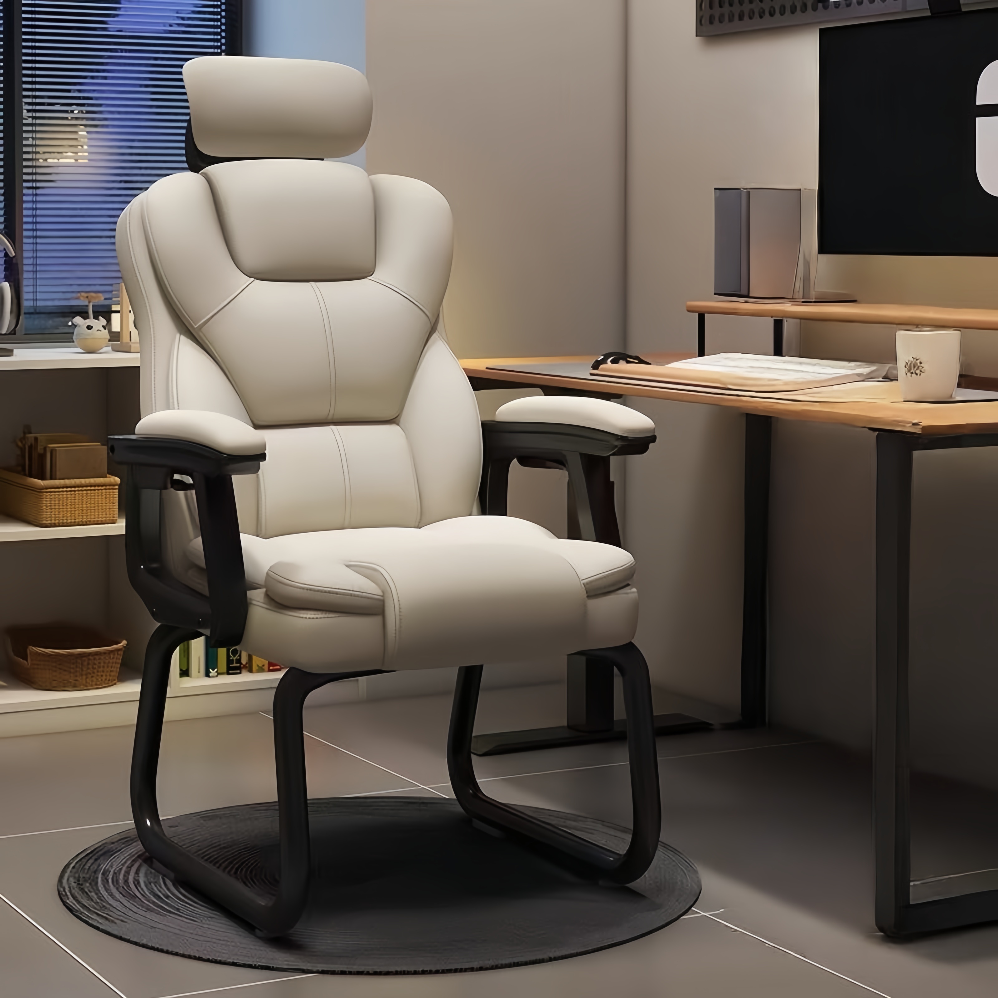 Fauteuil de bureau ergonomique avec dossier haut et accoudoirs rembourrés