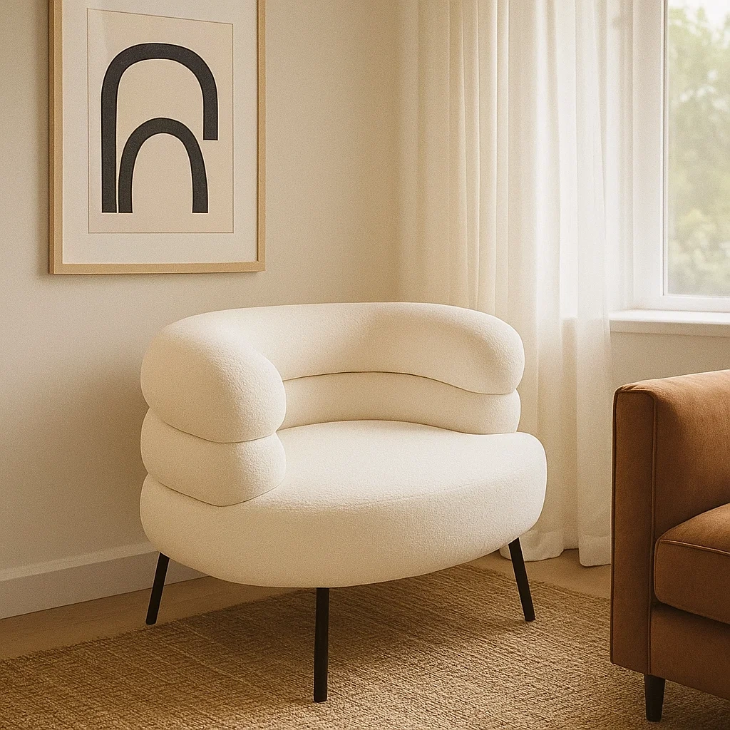 Fauteuil design moderne avec dossier arrondi et assise rembourrée