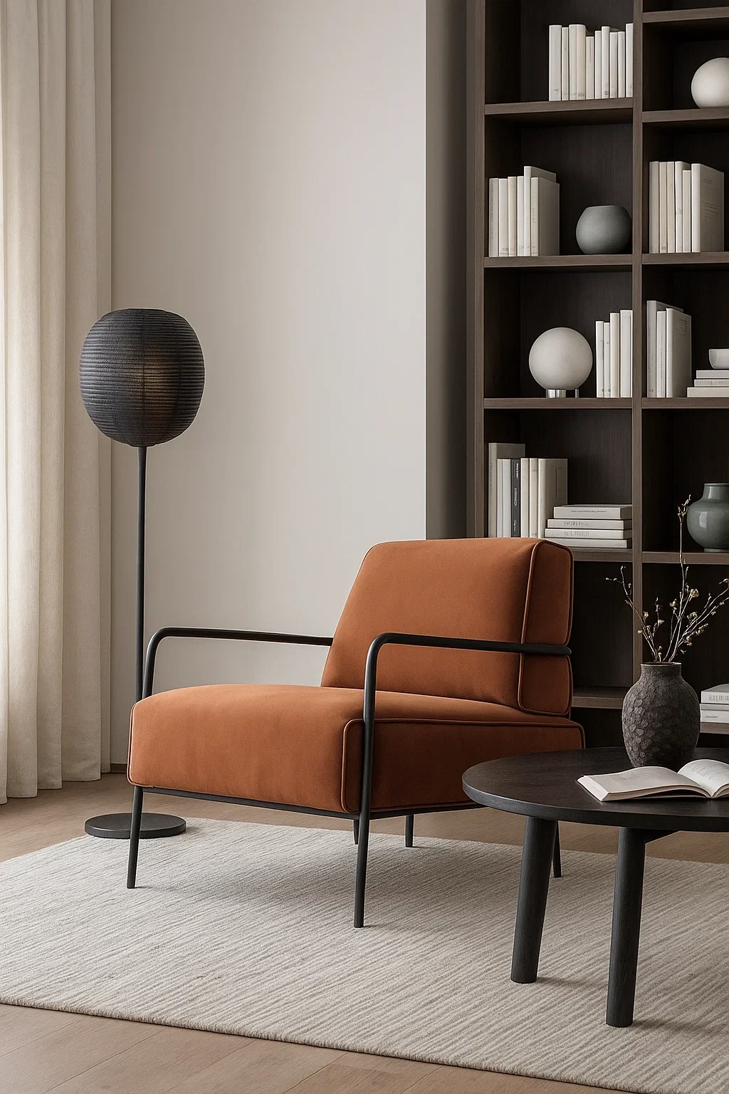 Fauteuil de salon moderne avec structure en métal et assise rembourrée