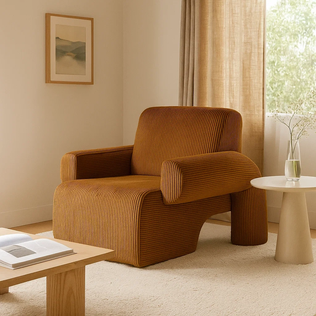 Fauteuil moderne design avec assise rembourrée et structure originale