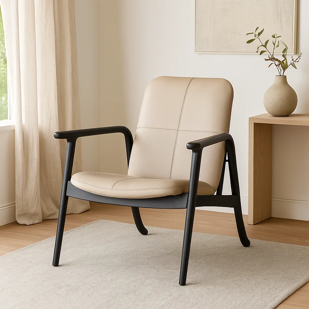 Fauteuil moderne avec structure en bois et assise rembourrée