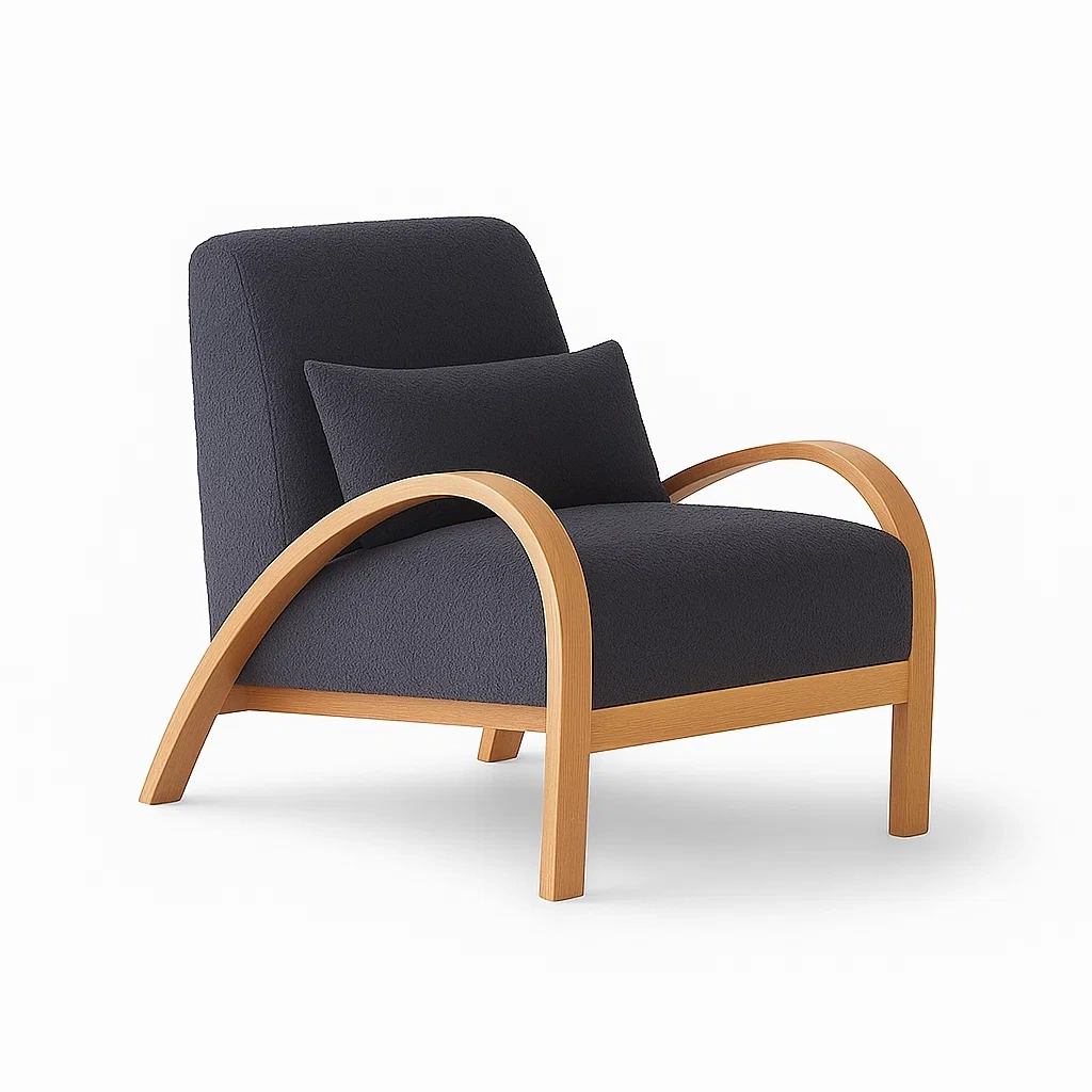 Fauteuil moderne avec structure en bois et assise rembourrée