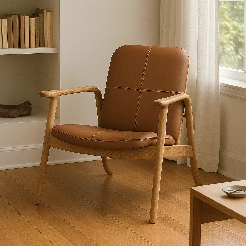 Fauteuil moderne avec structure en bois et assise rembourrée