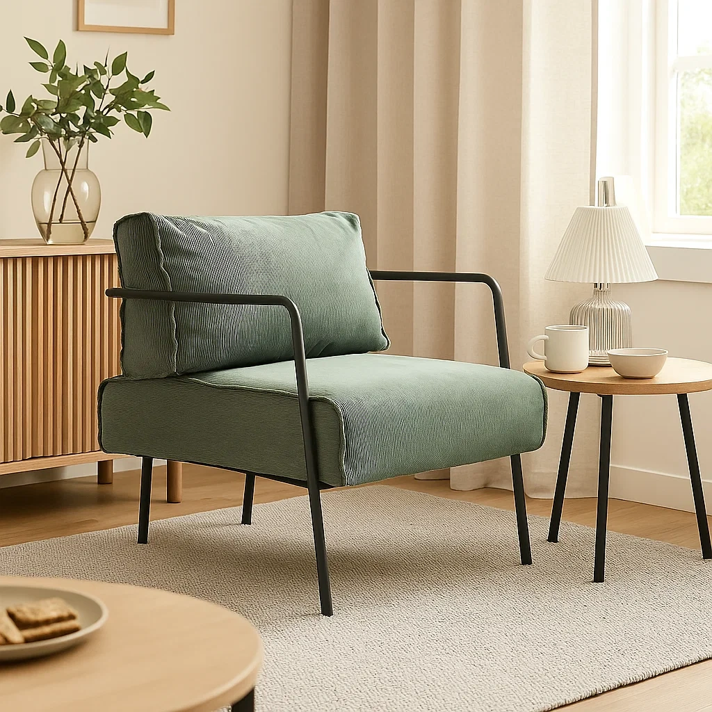 Fauteuil moderne avec structure métallique et assise rembourrée