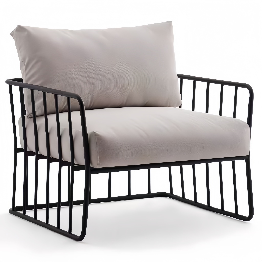 Fauteuil moderne avec structure métallique et coussins rembourrés