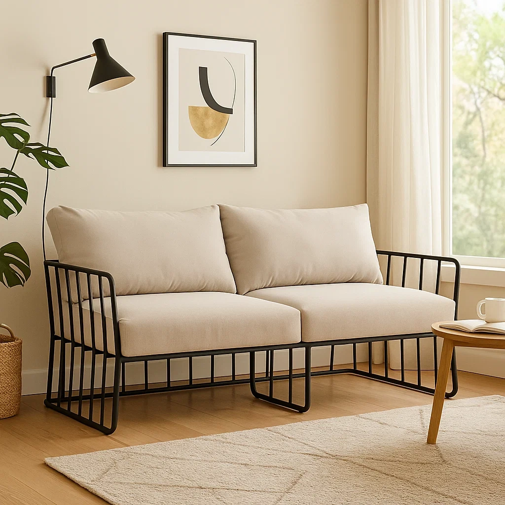 Canapé 2 places moderne avec structure métallique et coussins rembourrés