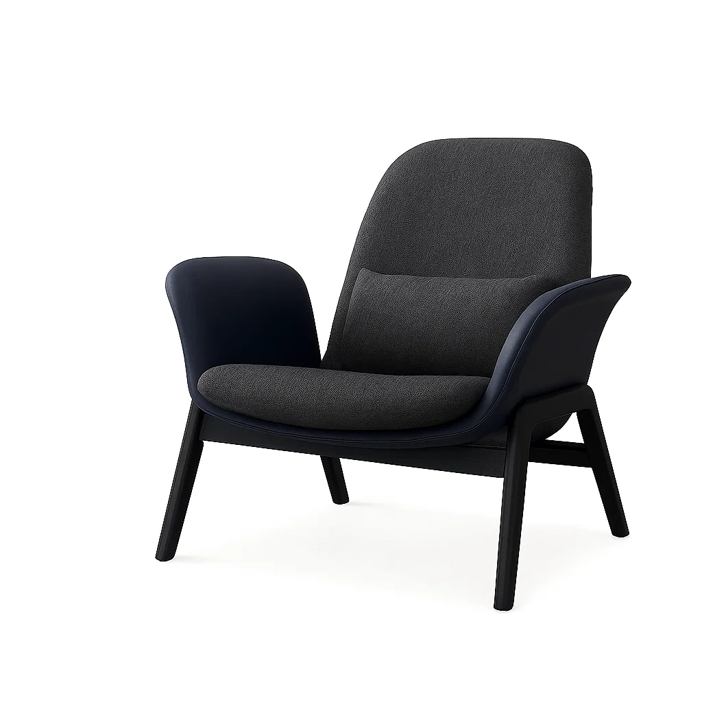 Fauteuil moderne avec structure en bois et assise rembourrée