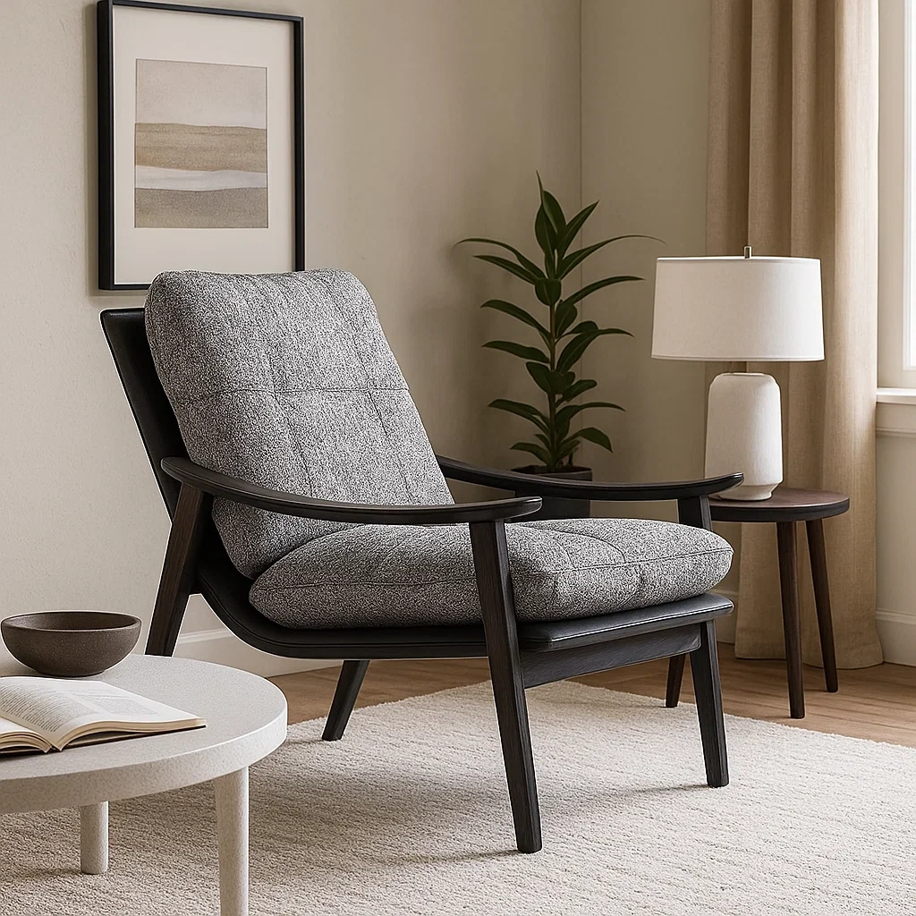 Fauteuil moderne avec structure en bois et coussins rembourrés