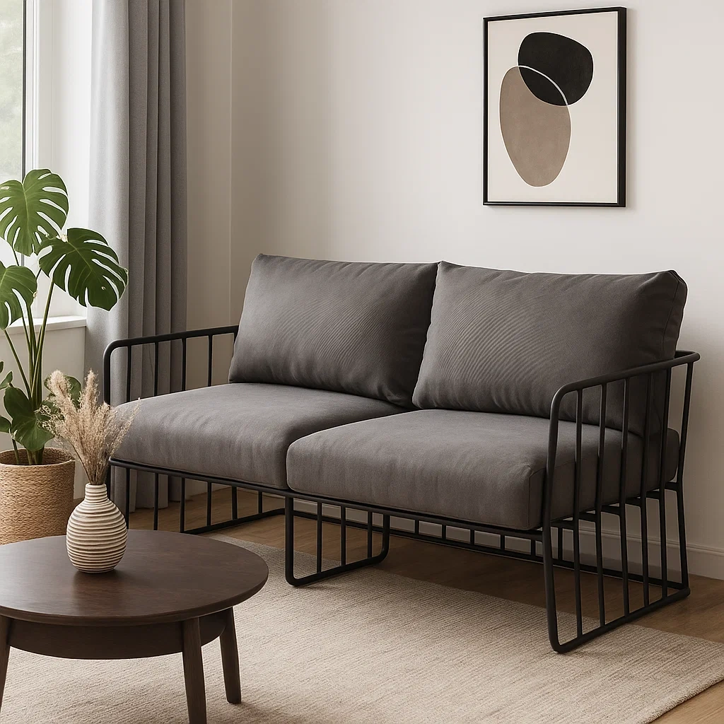 Canapé 2 places moderne avec structure métallique et coussins rembourrés