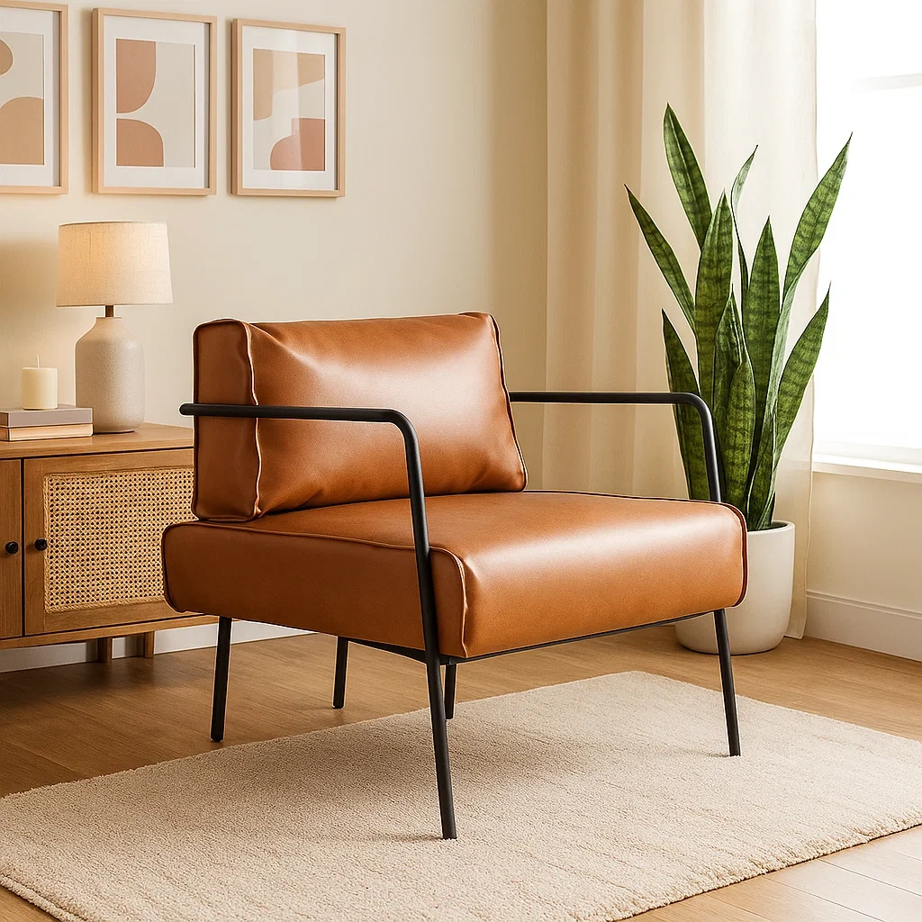 Fauteuil moderne avec structure métallique et assise rembourrée